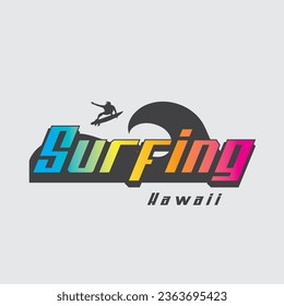 Vector illustration on the theme of surfing and surf in Hawaii. Sport typography, t-shirt graphics, print, poster, banner, flyer, postcard