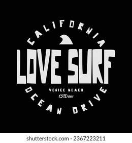 Vector illustration on the theme of Surfing in california. t-shirt graphics, poster, banner, flyer, print and postcard