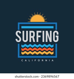 Vector illustration on the theme of surfing and surf in California. Sport typography, t-shirt graphics, print, poster, banner, flyer, postcard