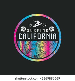 Vector illustration on the theme of surfing and surf in California. Sport typography, t-shirt graphics, print, poster, banner, flyer, postcard