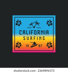 Vector illustration on the theme of surfing and surf in California. Sport typography, t-shirt graphics, print, poster, banner, flyer, postcard