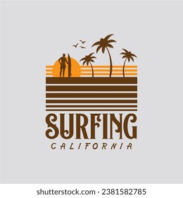Vector illustration on the theme of surfing and surf in California. Sport typography, t-shirt graphics, print, poster, banner, flyer, postcard