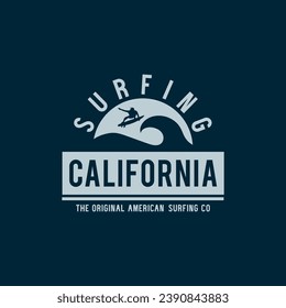 Vector illustration on the theme of surfing and surf in California. Typography, t-shirt graphics, print, poster, banner, flyer, postcard