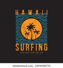 Vektorgrafik zum Thema Surfen hawaii. T-Shirt-Grafiken, Poster, Banner, Flyer, Druck und Postkarte