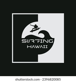 Vector illustration on the theme of surfing and surf in Hawaii. Typography, t-shirt graphics, print, poster, banner, flyer, postcard