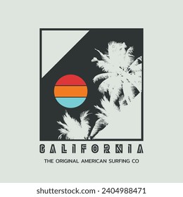 Vector illustration on the theme of surfing and surf in California. Sport typography, t-shirt graphics, print, poster, banner, flyer, postcard