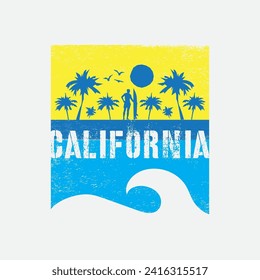 Vector illustration on the theme of surfing and surf riders in California. Vintage design. Sport typography, t-shirt graphics, print, poster, banner, flyer, postcard