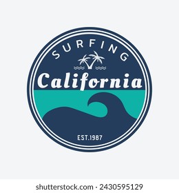 Vector illustration on the theme of surfing and surf in California. Sport typography, t-shirt graphics, print, poster, banner, flyer, postcard