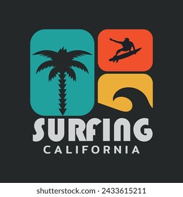 Vector illustration on the theme of surfing and surf in California. Sport typography, t-shirt graphics, print, poster, banner, flyer, postcard