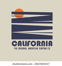 Vector illustration on the theme of surfing and surf in California. Sport typography, t-shirt graphics, print, poster, banner, flyer, postcard