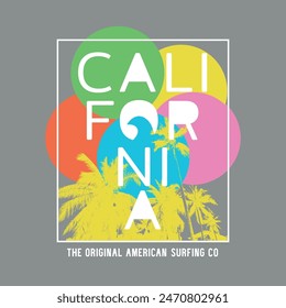Vector illustration on the theme of surfing and surf in California. Sport typography, t-shirt graphics, print, poster, banner, flyer, postcard