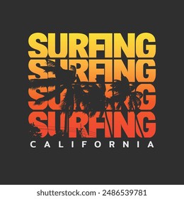 Vector illustration on the theme of surfing and surf in California. Sport typography, t-shirt graphics, print, poster, banner, flyer, postcard