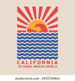 Vector illustration on the theme of surfing and surf in California. Sport typography, t-shirt graphics, print, poster, banner, flyer, postcard