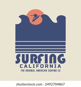 Vector illustration on the theme of surfing and surf in California. Sport typography, t-shirt graphics, print, poster, banner, flyer, postcard