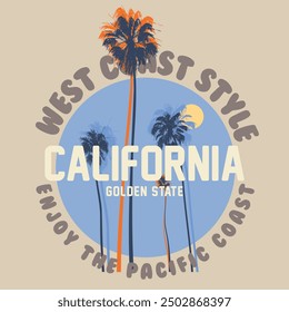 Vector illustration on the theme of surfing and surf in California. Stump typography, t-shirt graphics, print, poster, banner, flyer, postcard