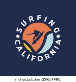 Vector illustration on the theme of surfing and surf in California. Stump typography, t-shirt graphics, print, poster, banner, flyer, postcard