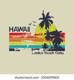 Vector illustration on the theme of surfing and surf in Hawaii. Vintage design. Sport typography, t-shirt graphics, print, poster, banner, flyer, postcard