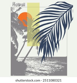 Vector illustration on the theme of surfing and surf in Hawaii. Sport typography, t-shirt graphics, print, poster, banner, flyer, postcard