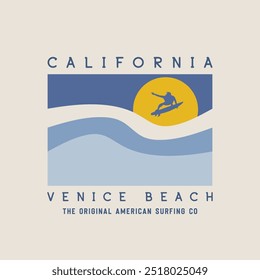 Vector illustration on the theme of surfing and surf in California. Sport typography, t-shirt graphics, print, poster, banner, flyer, postcard