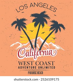 Vector illustration on the theme of surfing and surf in California. Sport typography, t-shirt graphics, print, poster, banner, flyer, postcard