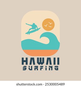 Vector illustration on the theme of surfing and surf in Hawaii. Vintage design. Sport typography, t-shirt graphics, print, poster, banner, flyer, postcard