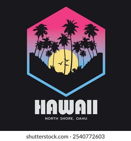 Vector illustration on the theme of surfing and surf in Hawaii. Sport typography, t-shirt graphics, print, poster, banner, flyer, postcard