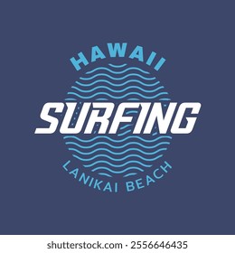 Vector illustration on the theme of surfing and surf in Hawaii.  Sport typography, t-shirt graphics, print, poster, banner, flyer, postcard
