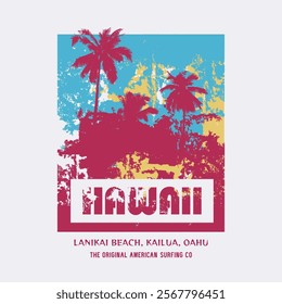 Vector illustration on the theme of surfing and surf in Hawaii. Vintage design. Sport typography, t-shirt graphics, print, poster, banner, flyer, postcard