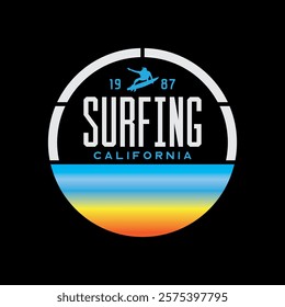 Vector illustration on the theme of surfing and surf in California. Stump typography, t-shirt graphics, print, poster, banner, flyer, postcard