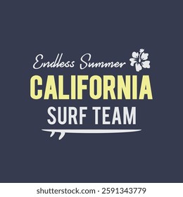 Vector illustration on the theme of surfing and surf in California. Sport typography, t-shirt graphics, print, poster, banner, flyer, postcard