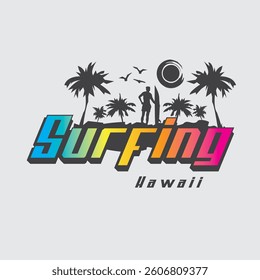 Vector illustration on the theme of surfing and surf in California. Sport typography, t-shirt graphics, print, poster, banner, flyer, postcard