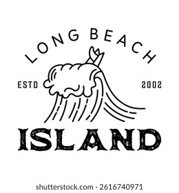 Vector illustration on the theme of surfing and surf, t-shirt graphics, print, poster, banner, flyer, postcard