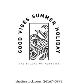 Vector illustration on the theme of surfing and surf, t-shirt graphics, print, poster, banner, flyer, postcard