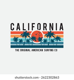 Vector illustration on the theme of surfing and surf in California. Sport typography, t-shirt graphics, print, poster, banner, flyer, postcard