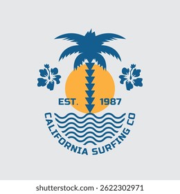 Vector illustration on the theme of surfing and surf in California. Sport typography, t-shirt graphics, print, poster, banner, flyer, postcard