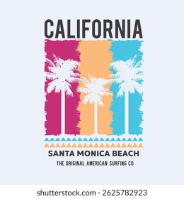 Vector illustration on the theme of surfing and surf in California. Sport typography, t-shirt graphics, print, poster, banner, flyer, postcard