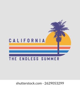 Vector illustration on the theme of surfing and surf in California. Sport typography, t-shirt graphics, print, poster, banner, flyer, postcard