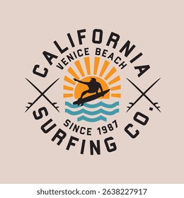 Vector illustration on the theme of surfing and surf in California. Stump typography, t-shirt graphics, print, poster, banner, flyer, postcard