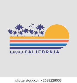 Vector illustration on the theme of surfing and surf in California. Sport typography, t-shirt graphics, print, poster, banner, flyer, postcard