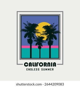 Vektorgrafik zum Thema Surfen und Surfen in Kalifornien. Sport-Typografie, T-Shirt-Grafik, Druck, Poster, Banner, Flyer, Postkarte