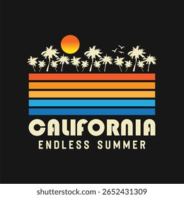 Vector illustration on the theme of surfing and surf in California. Sport typography, t-shirt graphics, print, poster, banner, flyer, postcard