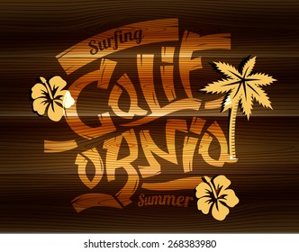 Vector illustration on the theme of surfing in California