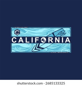Ilustración vectorial sobre el surf en California 
