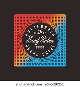 Vektorgrafik zum Thema Surfen und Surfreiter in Kalifornien. Stumpf-Typografie, T-Shirt-Grafik, Druck, Poster, Banner, Flyer, Postkarte