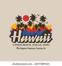 Vector illustration on the theme of surfing and surf in Hawaii.  Sport typography, t-shirt graphics, print, poster, banner, flyer, postcard