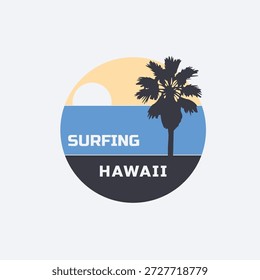 Ilustración vectorial sobre el surf y el surf en Hawái.  Tipografía del deporte, gráficos de la camiseta, impresión, cartel, Anuncio, volante, postal