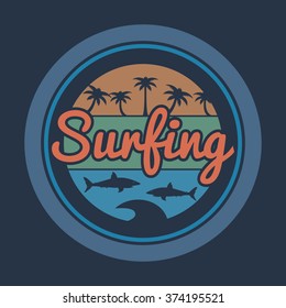 Vector illustration on the theme of surfing and surf. Typography, t-shirt graphics, poster, banner, flyer, postcard