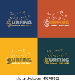 Vector illustration on the theme of surfing in California. west coast, t-shirt graphics, vintage illustration, emblem, vector