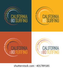 Vector illustration on the theme of surfing in California. west coast, t-shirt graphics, vintage illustration, emblem, vector