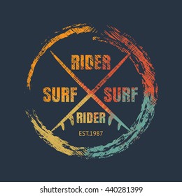 Vector illustration on the theme of surfing and surf rider. Typography, t-shirt graphics, poster, banner, flyer, print, postcard